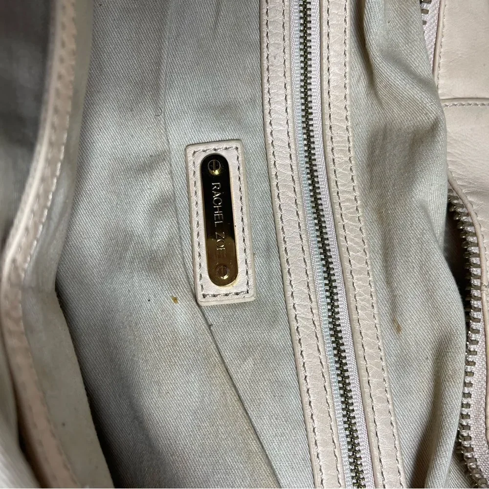 Rachel Zoie leather cream large Satchel with gold tone accents and hardwares